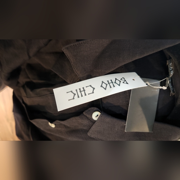 Women's Boho Chic Black Reverse Button-down Shirt L NWT - Picture 8 of 10